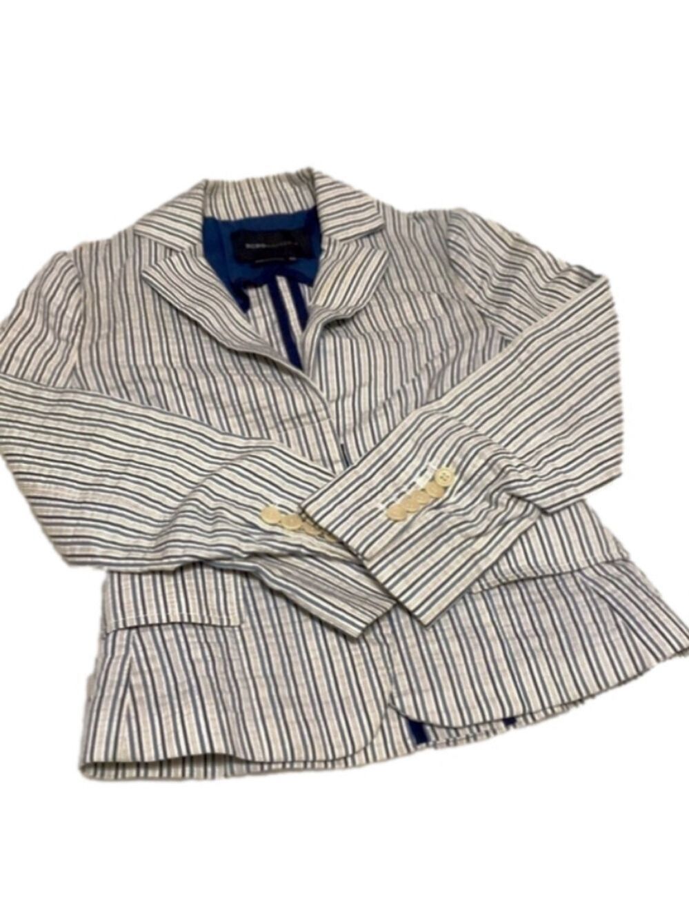 Bcbg Maxazria Seersucker Blue Striped Blazer